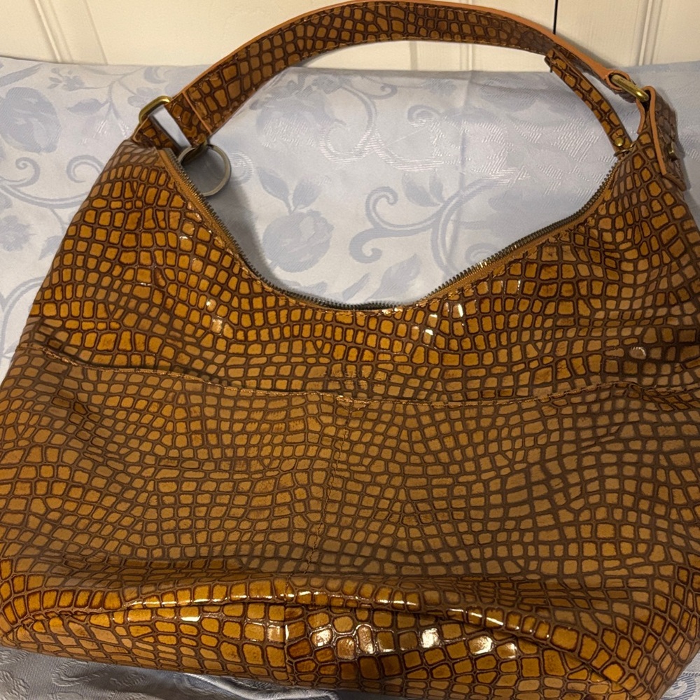 Brown Crocodile Pattern Hobo Bag